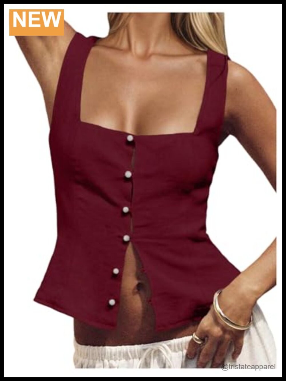 Sleeveless Square Neck Button Front Tank Top Summer Y2K Going Out